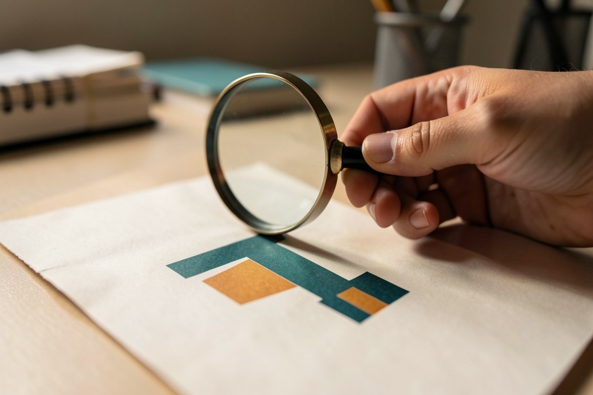 A close-up photo of a person's hand holding a magnifying glass over a simple bar chart, with the bars abstractly representing interest rates, in warm neutral tones.
