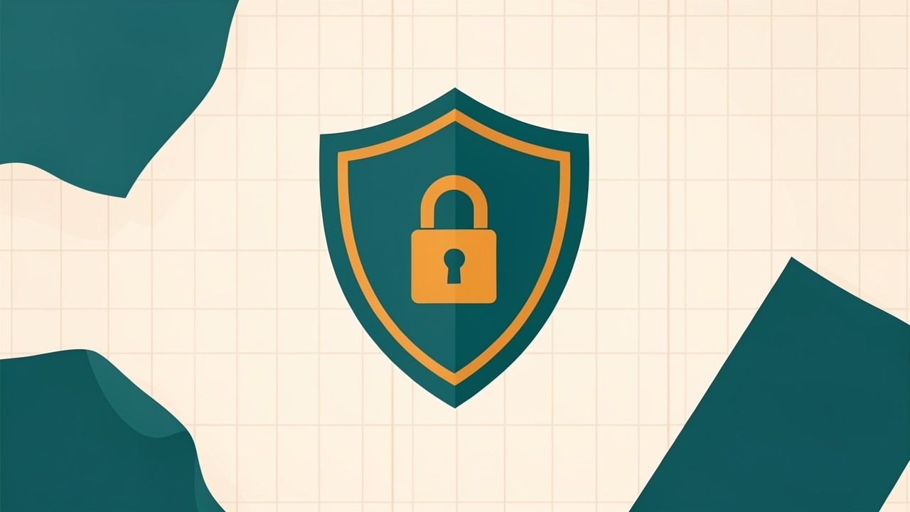 A stylized illustration of a shield with a lock, symbolizing data protection and privacy, in a clean, modern style.