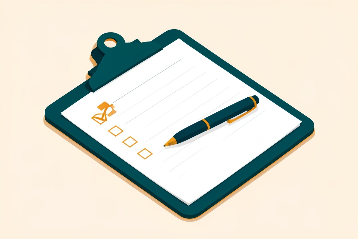An illustration of a checklist on a clipboard, with some items checked, symbolizing loan requirements, in a clean style.